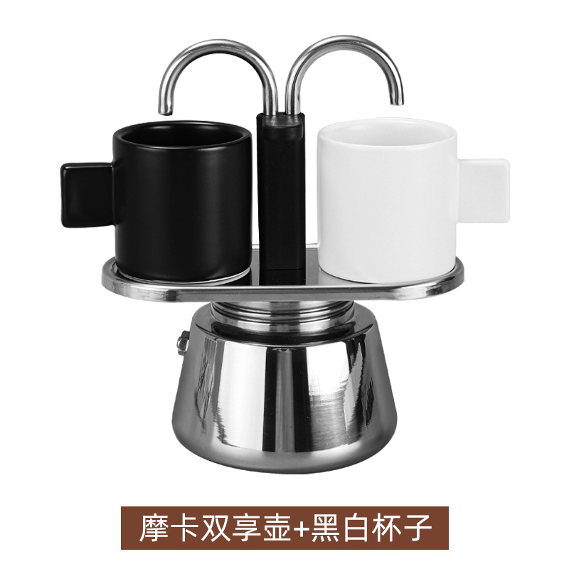 Doble tubo de acero inoxidable italiano concentrado Mocha olla hogar mini café doble juego regalo en stock generación entrega image 8