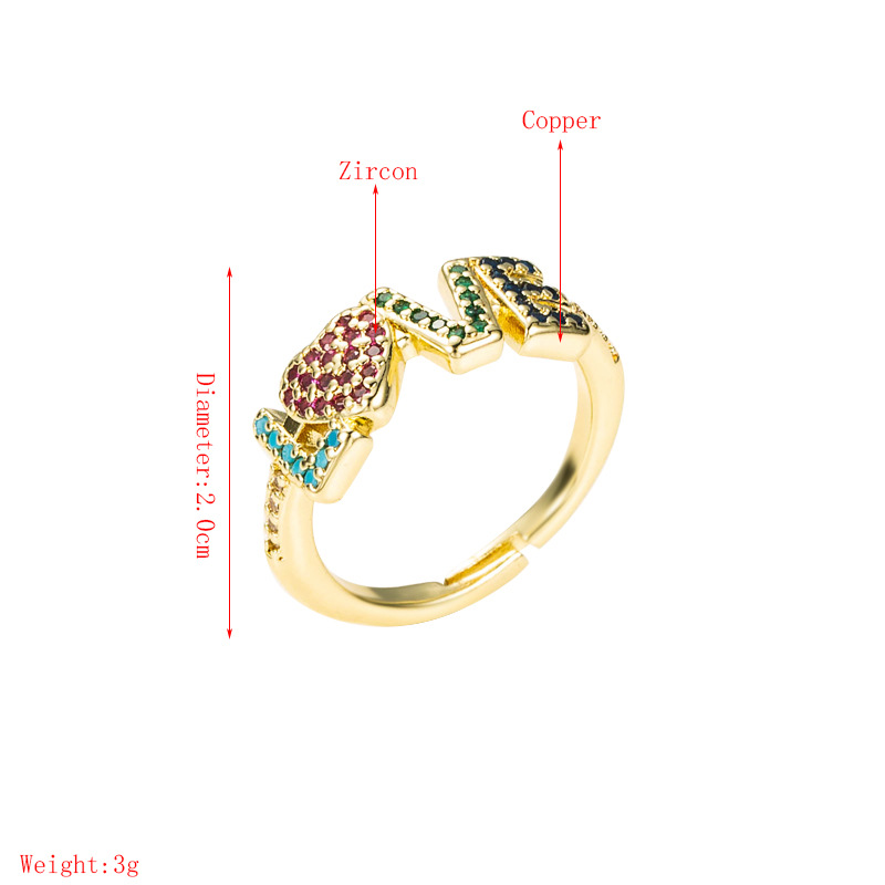fashion letter LOVE crown copper micro-inlaid color zircon ring