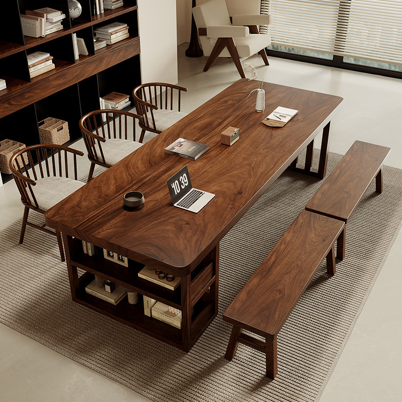 South American Walnut Solid Wood Large Board Desk Cabinet Integrated Living Room Workbench Home Study Long Table Study Desk