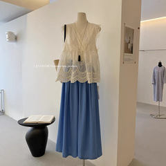 Y.JIA 韓国風夏レース刺繍ベビーシャツ+ゆったりワイドパンツカジュアルパンツスーツ1078