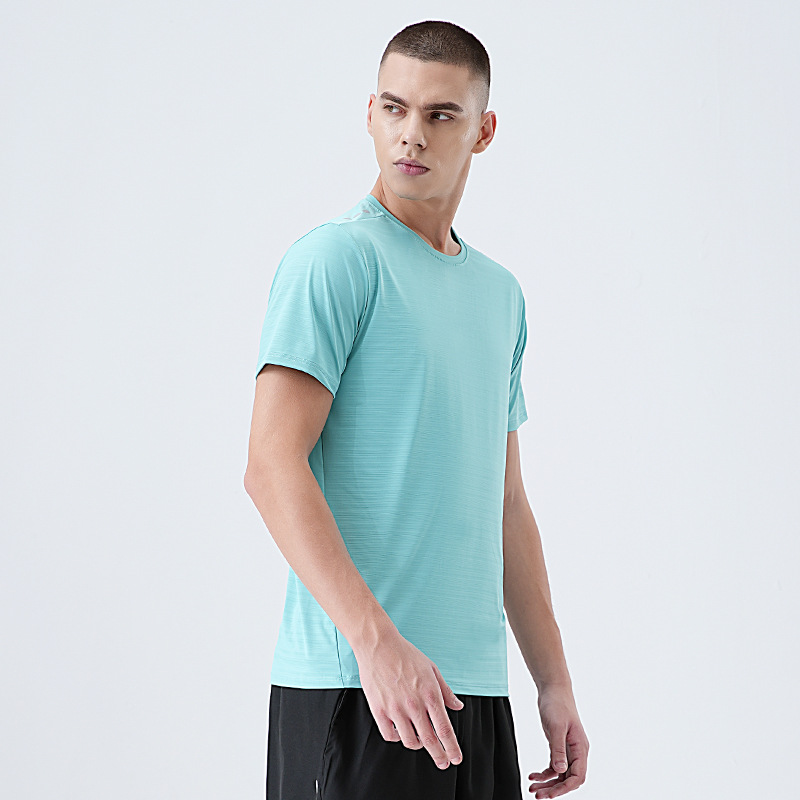 Camiseta de Manga Corta de Secado Rápido de Seda de Hielo para Hombre, Top Deportivo Delgado, Ropa de Entrenamiento Elástica para Exteriores