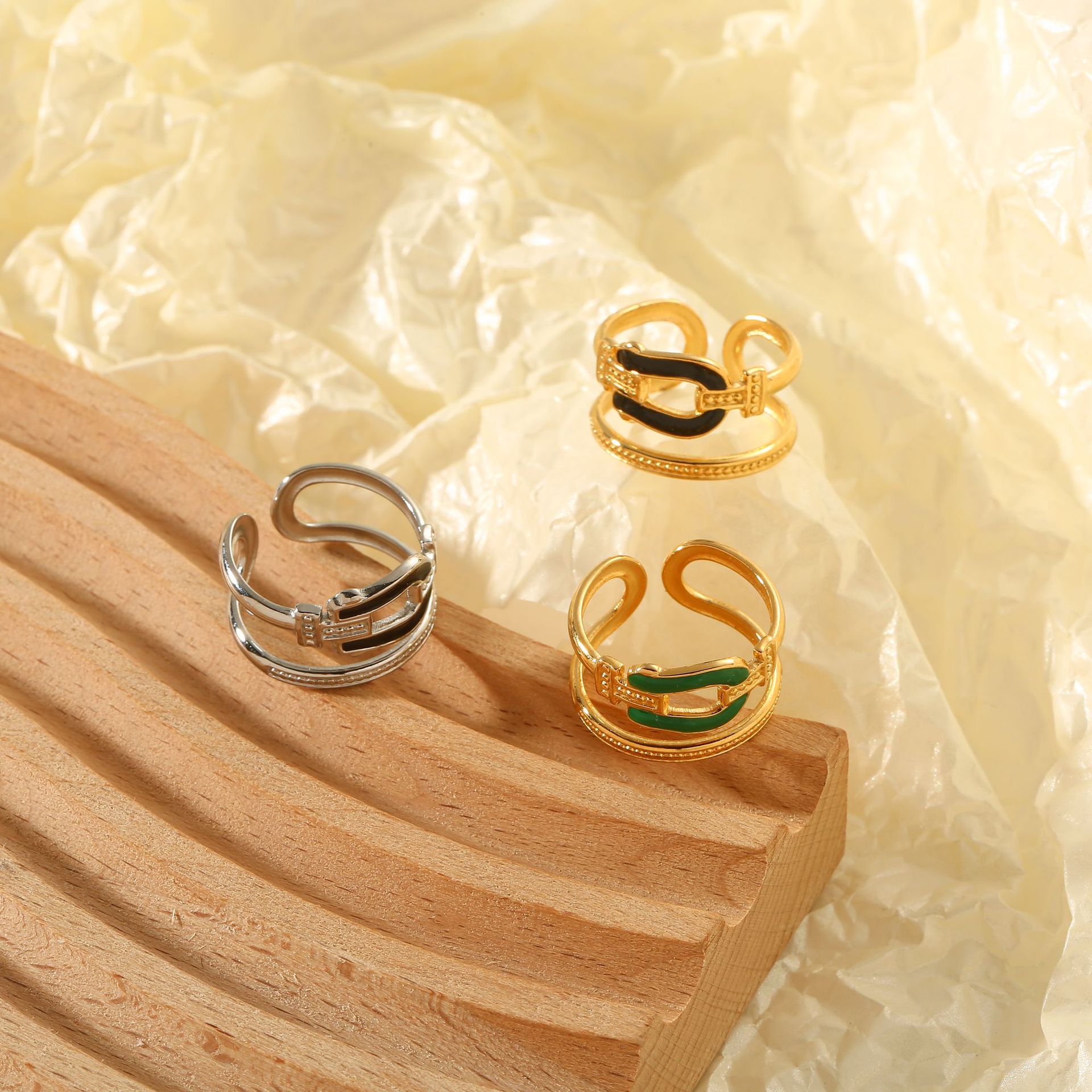 1g Weight 18K Gold Plated Plating Material Open Rings Classification Adjustable Ring Size 1 Piece Quantity Casual, Daily Occasion 316L Stainless Steel Material Geometric Pattern Women's Gender French Style Style Waterproof Non Tarnish, Surgical Steel, Enamel, Plating Craft Gold, Silver Color 1 Piece Geometric 18K Gold Plated 316L Stainless Steel  Gold Silver French Style Open Rings For Women's 19