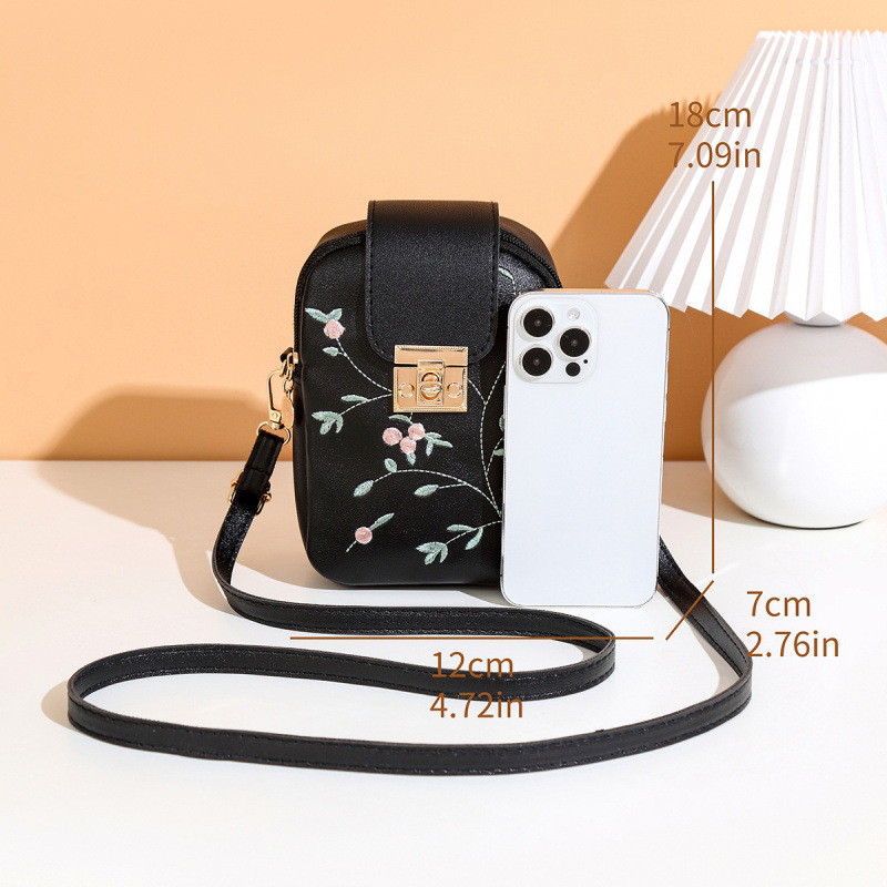 Bolso de mujer 2025 moda casual versátil bordado cierre cremallera bolso de hombro vertical bolso de teléfono móvil mochila image 4