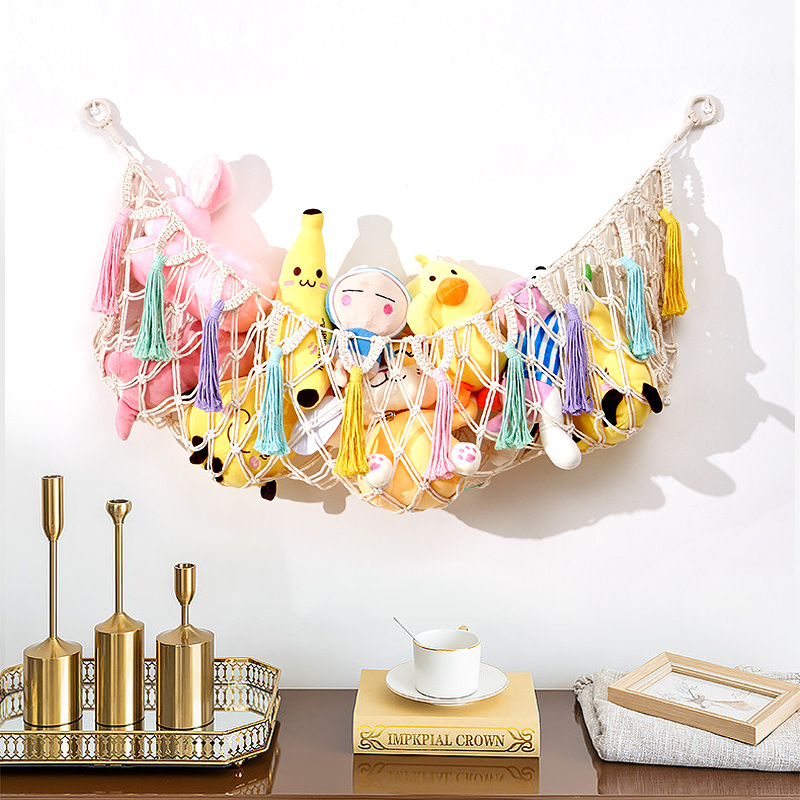 Cross-border toy storage hammock Bohemian Nordic woven toy storage bag wall hanging children's room toy net 