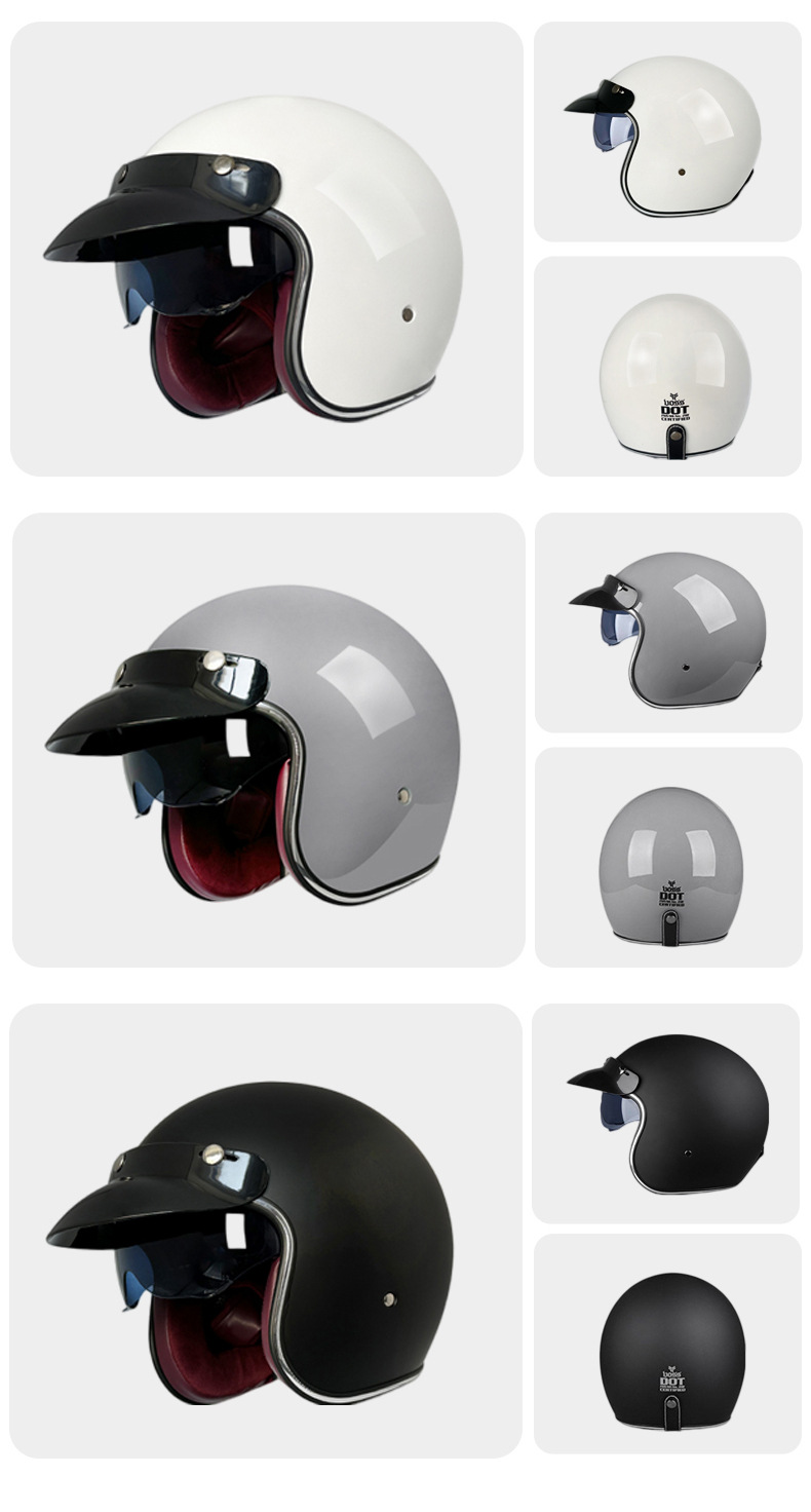 Voss Retro Helmet with Internal Mirror for All Seasons, Personalized for Men and Women, Large Size, Warm Motorcycle Helmet, 3/4 Safety Helmet