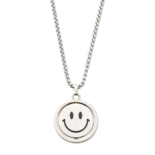 Rotating smiling face crying face necklace switching expression ins sweater chain hip hop fashion men and women personalized pendant accessories trendy