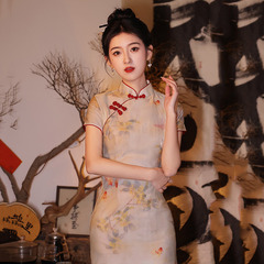 錦鯉折桂送考國風中式改良旗袍2025新款年輕款女復古修身短袖夏季