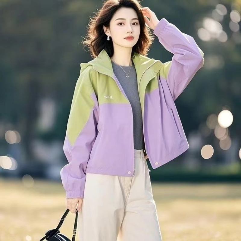 2025超火春装高級感超美しい突撃服女性減齢カジュアル紫連帽コート|undefined