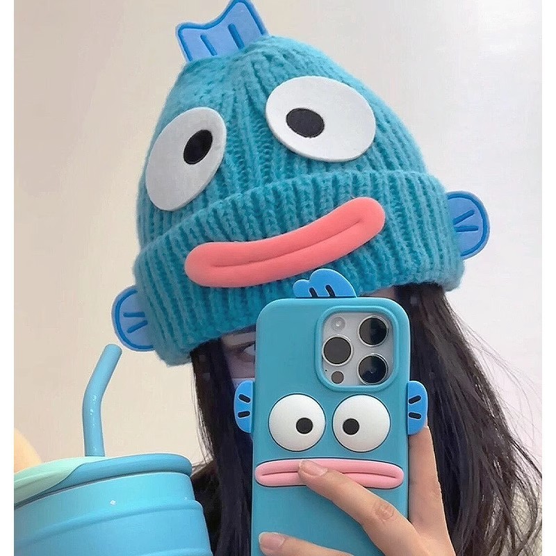 丑鱼帽子女秋冬季毛线帽韩版显脸小保暖针织帽可爱丑萌搞怪护耳帽|undefined