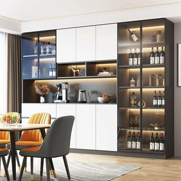 Solid Wood Sideboard Against the Wall, Integrated High Cabinet, Household Tea Cabinet, Light Luxury Wine Cabinet, Living Room Storage Cabinet