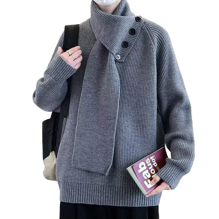 Explosiones transfronterizas de tamaño grande turban desmontable camisa de punto suéter masculino botón de sentido superior otoño invierno fábrica al por mayor