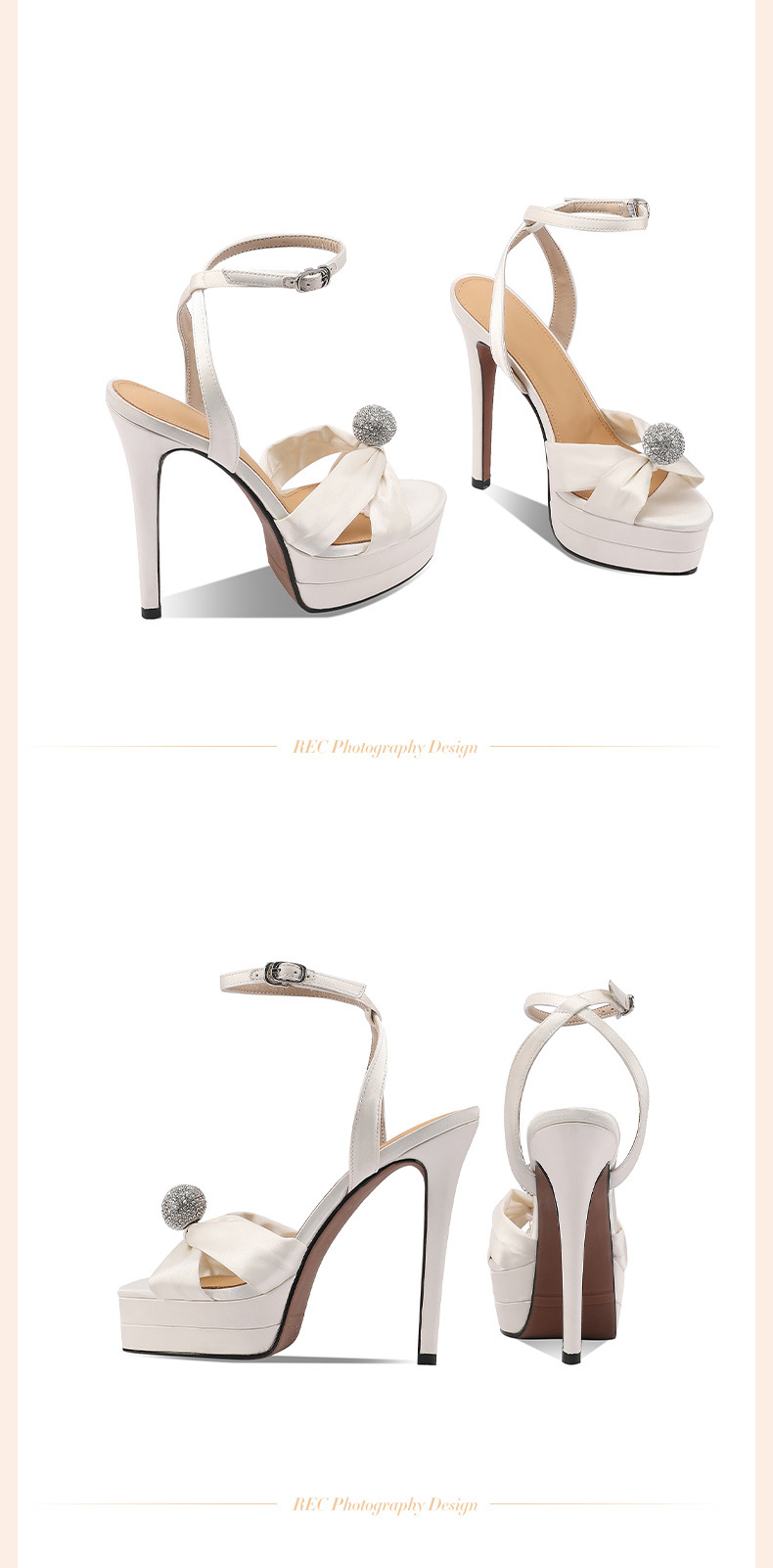 Sandal cao gót nữ satin quai ngang gót nhọn đính đá 13 cm — Màu đen chi tiết 16