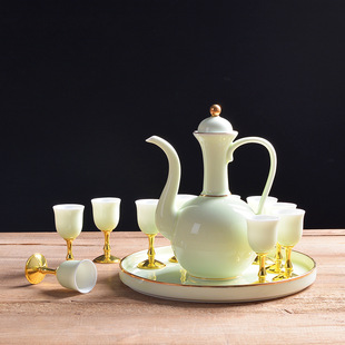 Vintage Jade Ceramic Wine Set with Liquor Decanter and Glasses, Wine Factory Design with 1 Decanter and 10 Glasses, Logo, Light Luxury