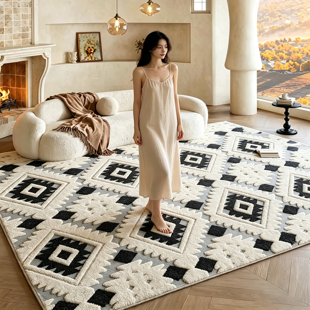 Nórdico simple alfombra jacquard alfombra doméstica suave alfombra de sala de estar sofá alfombra de mesa de té alfombra de cama alfombra comercio exterior al por mayor