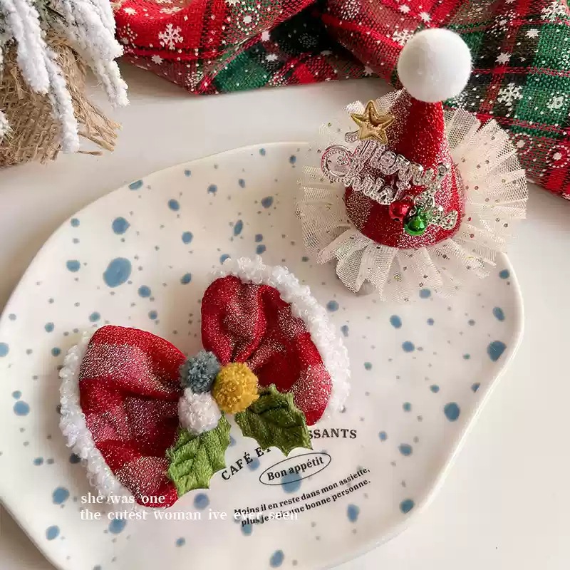 Cabeza de Navidad Duffy oso sombrero cuadrado aro de cabello dibujos animados rojos al por mayor vestido de Navidad peluche cabello Bundle