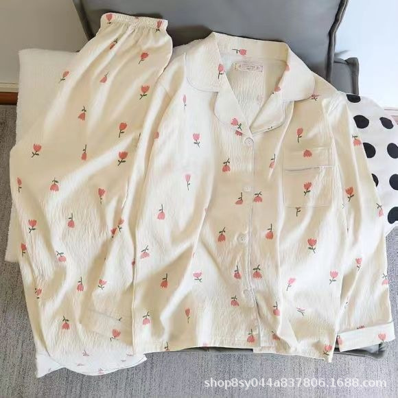 Dolce niña encantadora caricatura perro impresión pijama mujer primavera y otoño nuevo suelto pantalones largos de mangas largas set de ropa para el hogar
