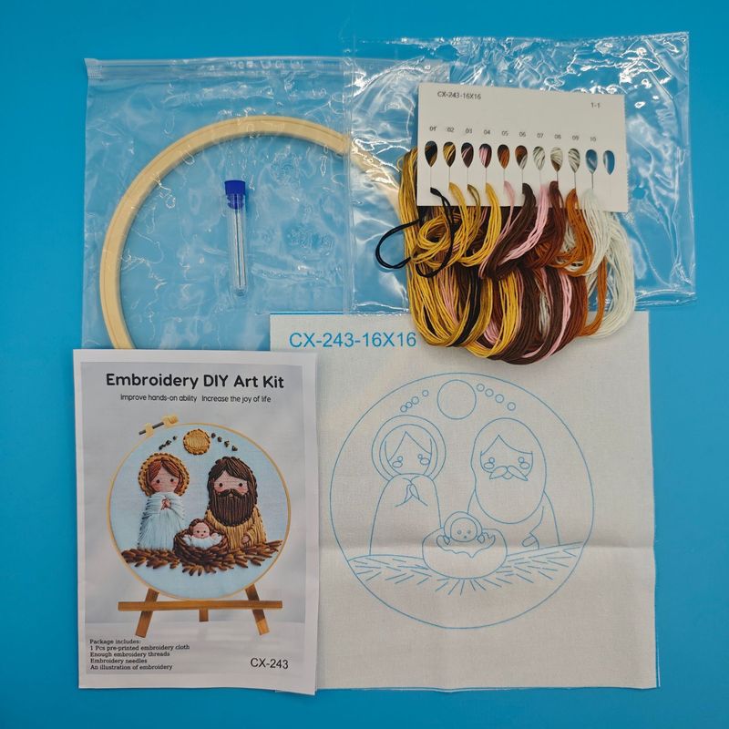 跨境新品Christmas Embroidery KIT耶稣诞生刺绣材料包英文针法|undefined