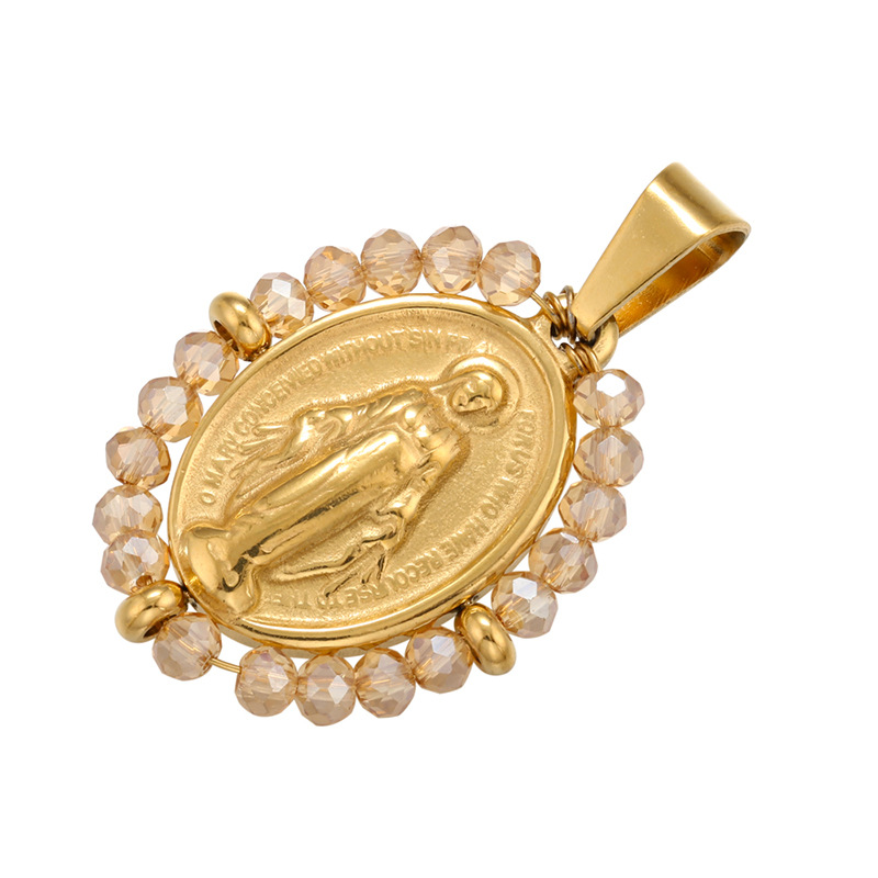8g Weight 0.03µm Gold Plating Thickness Electroplating Gold Plating Process Pendant Jewelry Making Type 18K Gold Plated Plating Material Copper Material Virgin Mary Pattern Plating Craft White, Purple, Green, Gold, Black Color Copper 18K Gold Plated 10