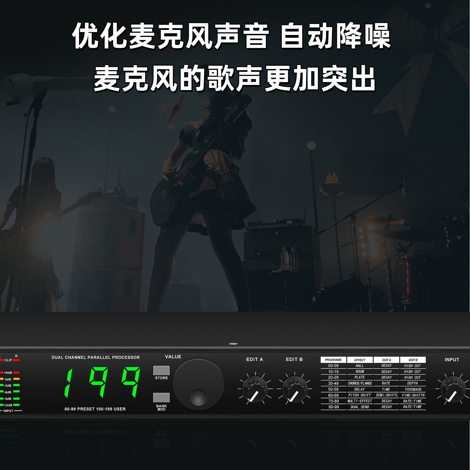 Procesador de Efectos de Sonido para Guitarra MIC4 DSP199 para Escenario y Bar