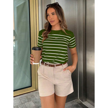 D 35542 Women's striped printed crew neck short sleeve Ůʿ