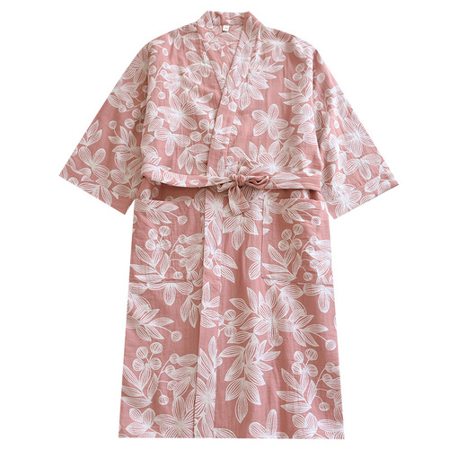 Women's pure cotton gauze nightgown, thin cotton jacquard pajamas, yukata, Japanese kimono steaming clothes, home clothes, nightgown