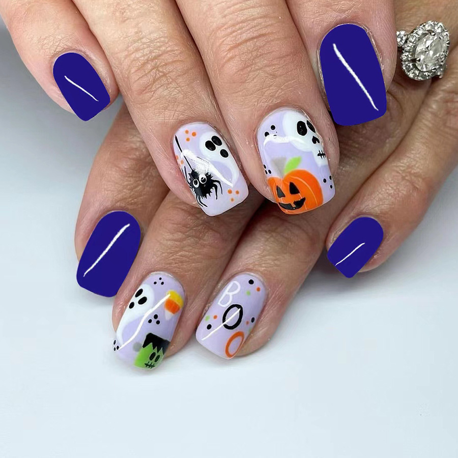 Halloween Short Cobweb Pumpkin Head Thriller Ghost Fashion European and American Foreign Trade Wear Nail Art Patch Combination 48_voghion.com