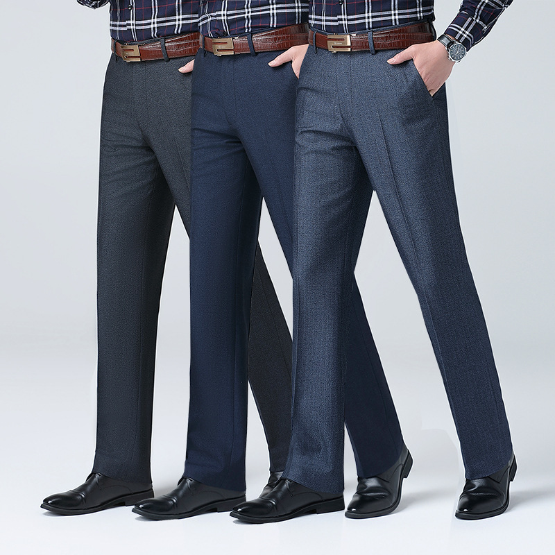 Luxury Brand Autumn and Winter Thick Men's Trousers for Middle-Aged and Elderly Straight Business No-Iron High-End Casual Loose Trousers