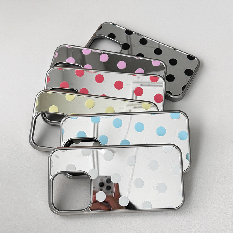 [Order] Theninemall Korean Purchasing Agent Simple Mirror Polka Dot Silver-Edged Silver Frame Full-Cover Phone Case