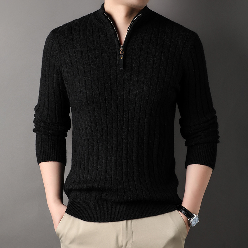 2024 Men's Winter Solid Color Warm Thick Stick Needle Thick Sweater Pullover Knitted Base Shirt Thick Elastic plus size Sweater