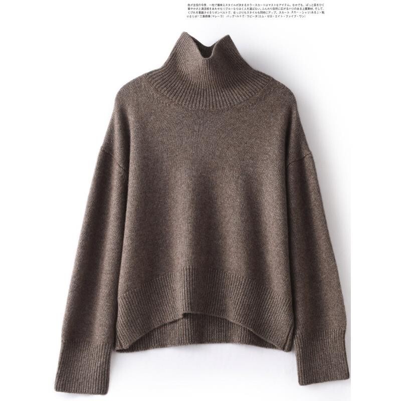 Loose-Fitting Lazy Wool Sweater for Women, Thickened Turtleneck, Autumn and Winter 100% Wool, Plus-Size Solid Color Knit Base Shirt