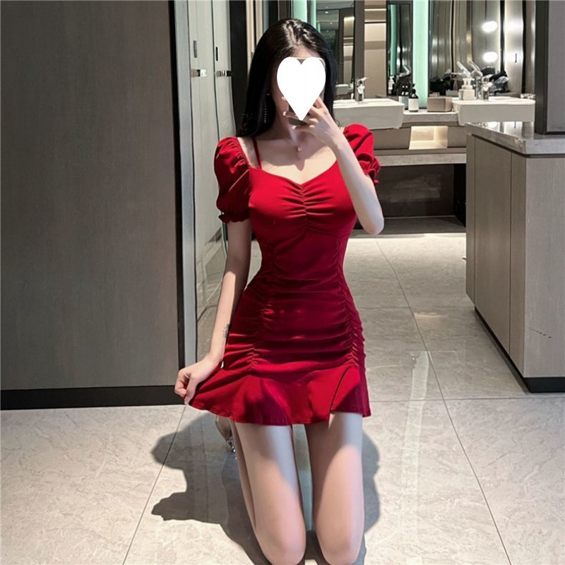 女性のための黒のサスペンダードレス 2025 夏セクシーなワンショルダーフィッシュテールヒップスカートハイエンドナイトクラブ作業服|undefined