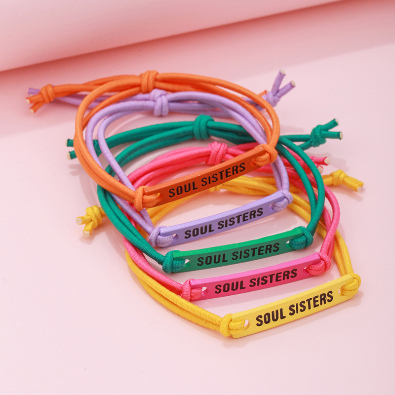 Cross-border Hot Sale Cartoon Letter Long Square Woven Soul Sister Handrope Adjustable 5 suit Bracelet Jewelry