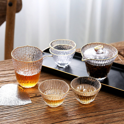 大號玻璃竹韻蓋碗功夫茶具三才泡茶茶杯茶蓋套裝單個加厚耐熱茶碗
