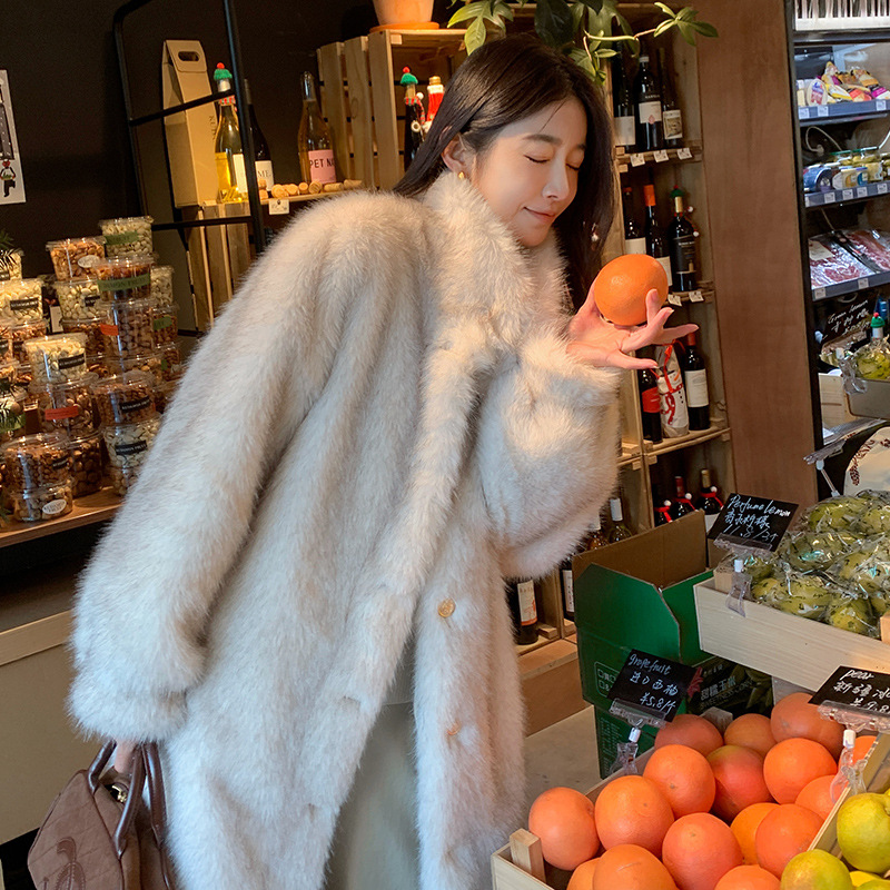Winter New Fox Fur Grass Coat Women's Korean Long Faux Fur Stand