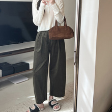 灯芯绒奶奶裤女2025秋冬新韩系高腰显瘦休闲裤宽松百搭直筒九分裤