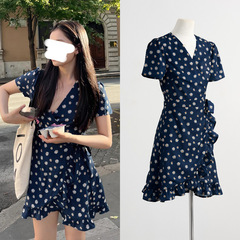 【在庫あり】張儀と同じ花柄ドレス小柄ワンピースレースアップフリルプリントショートスカート女性用夏用