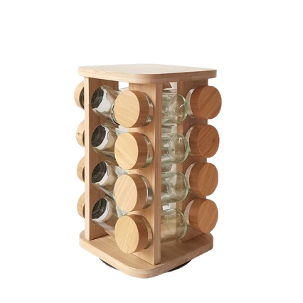 Nuevo estante de condimento de bambú cuadrado multifuncional base de madera estante de condimento de cocina doméstica estante de condimento giratorio multiplaca