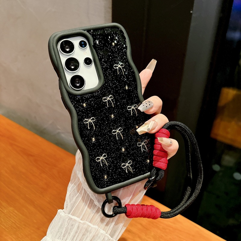 滴胶蝴蝶结适用三星S25ULTRA手机壳S24Plus挂绳A55波浪纹软壳跨境|undefined
