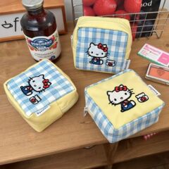 可爱猫咪格子收纳包迷你便携外出收纳袋随身化妆品口红杂物零钱包
