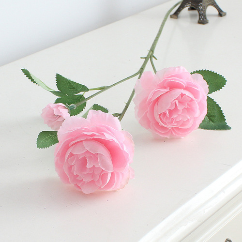 Simulated Flowers 3-Head Peony Silk Flowers Artificial Flowers Dried Flowers European Western Rose Decorations Wedding Celebration Manufacturer Wholesale