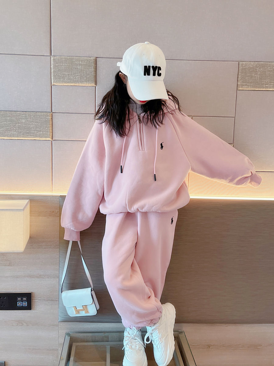 Girls' Autumn Outfit 2024 New Style Stylish Sweatshirt for Big Girls Spring and Autumn Casual Sports Two-Piece Set