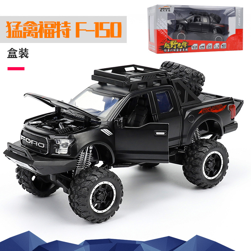 Camioneta Ford Raptor de aleación, modelo de simulación con sonido y luz, juguete para niños con función de retroceso, versión mejorada.