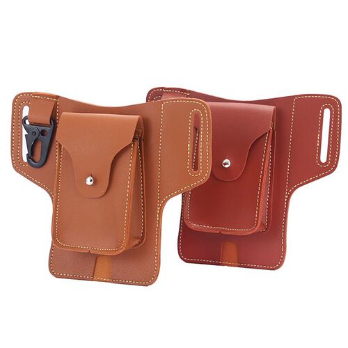 Retro pu leather belt mobile phone waist bag men's mobile phone bag motorcycle rider vertical cigarette key bag wholesale