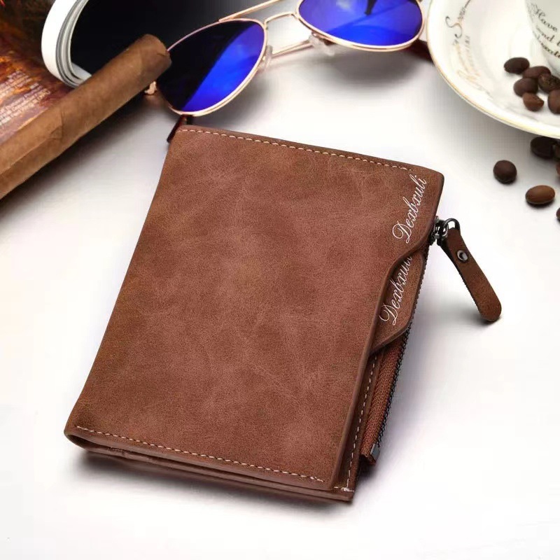 Cartera corta para hombre Cartera vertical multifuncional para múltiples tarjetas Cartera para tarjeta de dibujo para hombre Cartera con cremallera Cartera para billetes