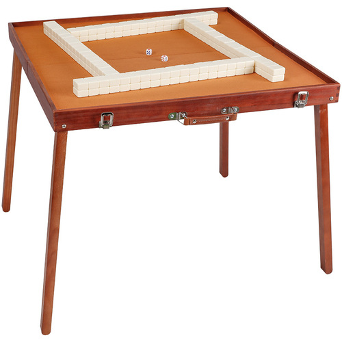 Portable Outdoor Mahjong Camping Folding Height Mahjong Table Set with Hand Carry Walnut Wood Pattern for Travel Dormitory