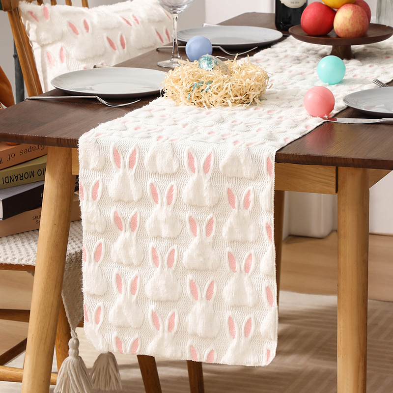 Cross-Border Easter Decoration Nordic Plush Table Flag Party Simple Rabbit Party Theme Home Decoration Tablecloth