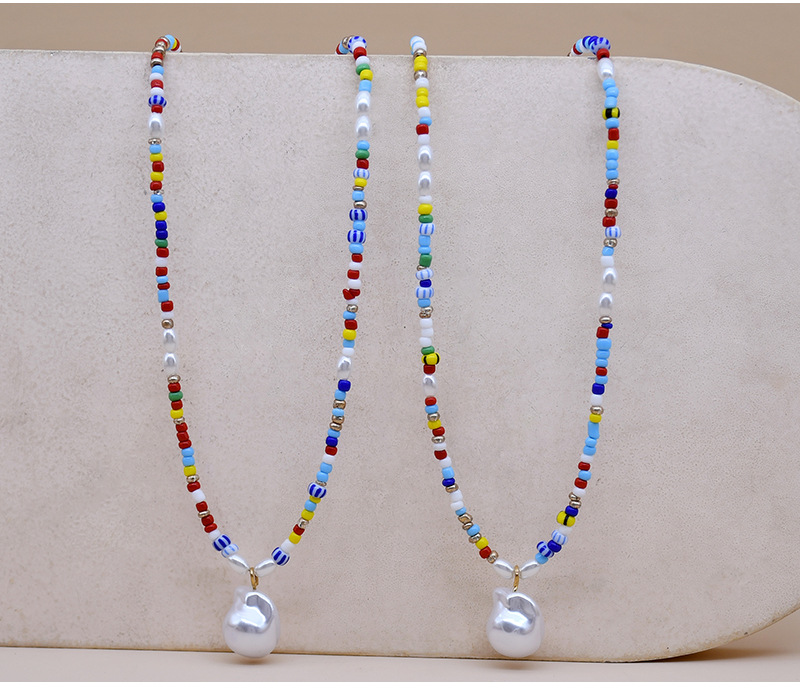 Fashion Pearl Necklace Female Pendant Double-Layer Beaded Colorful Clavicle Chain