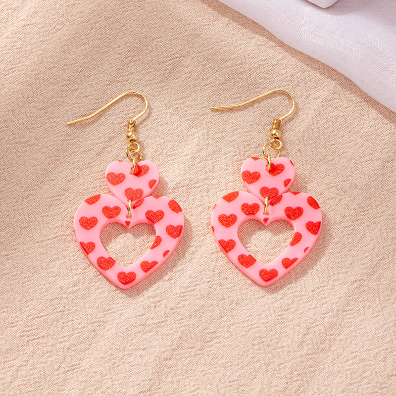 Fashion Double Heart Earrings Long Flower Acrylic Earrings Women Wholesale display picture 9