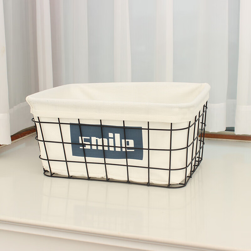 Cesta de almacenamiento sencilla de hierro forjado, caja de almacenamiento de escritorio para refrigerios, artículos diversos, mascarillas faciales, cosméticos, calcetines, almacenamiento y organización.