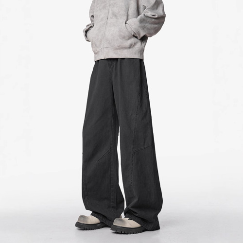 American style casual work pants for men, 2025 spring retro loose straight-leg versatile wide-leg pants